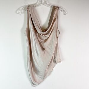 4th & Reckless NWOT Cowl NecK Sleeveless Asymmetrical Hemline Top Tan Size 10